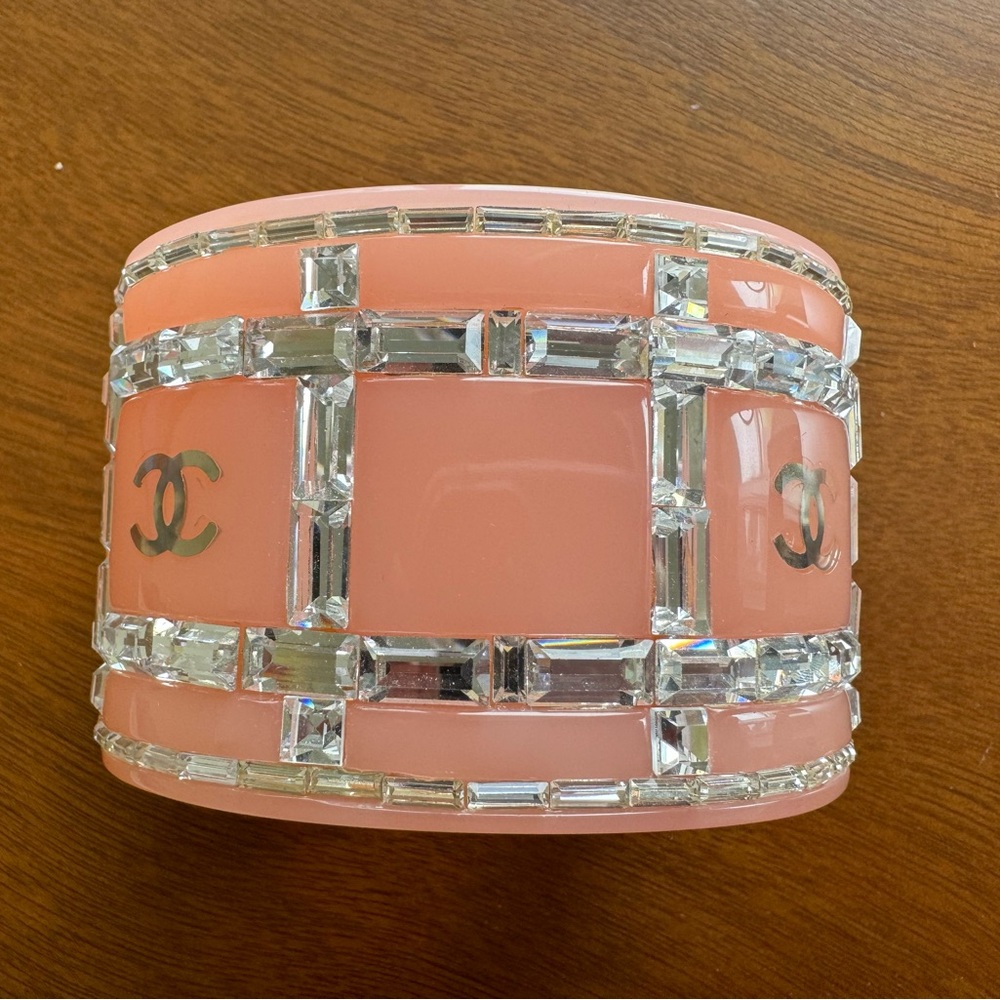 Chanel Pink Rhinestone Cuff Bracelet